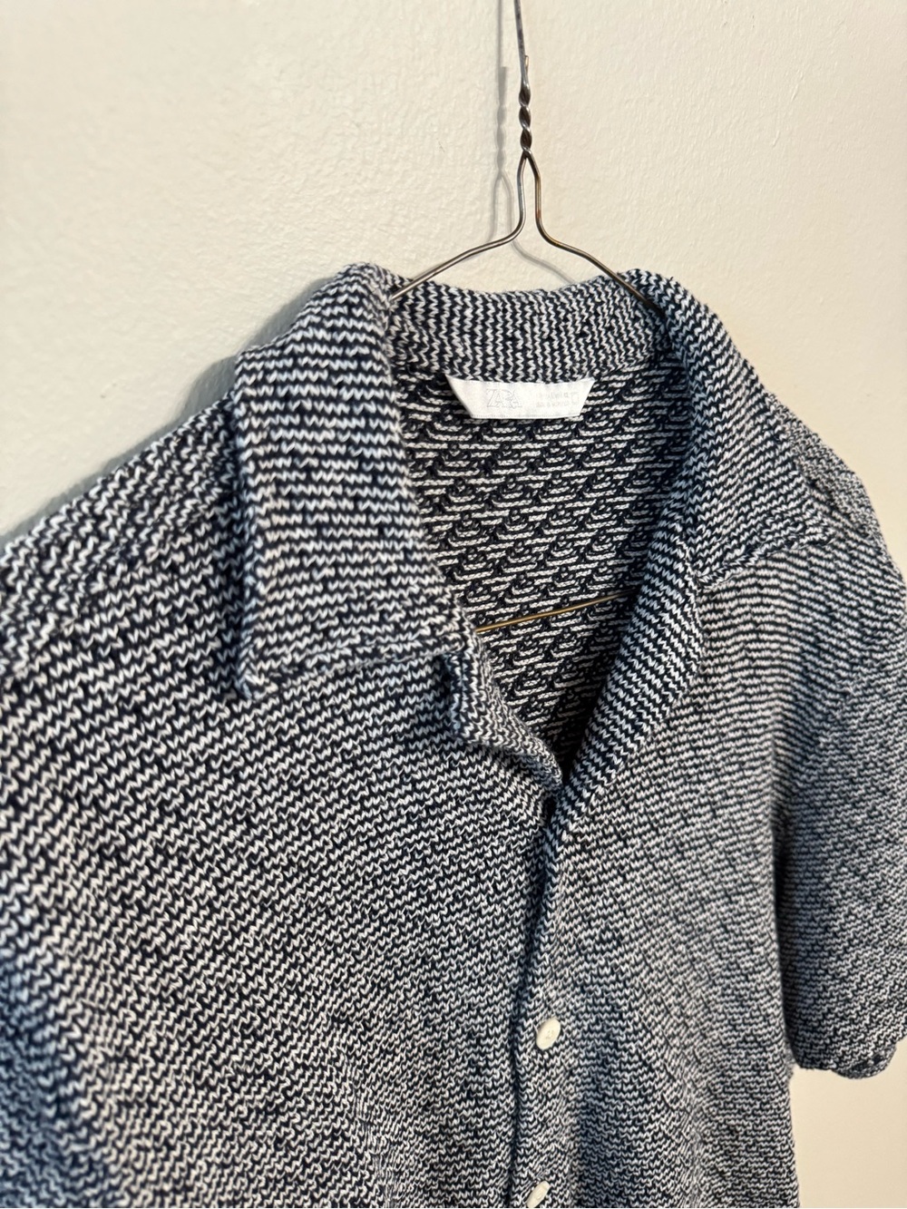 Zara Textured Knit Short-Sleeve Jacket - Blue & White